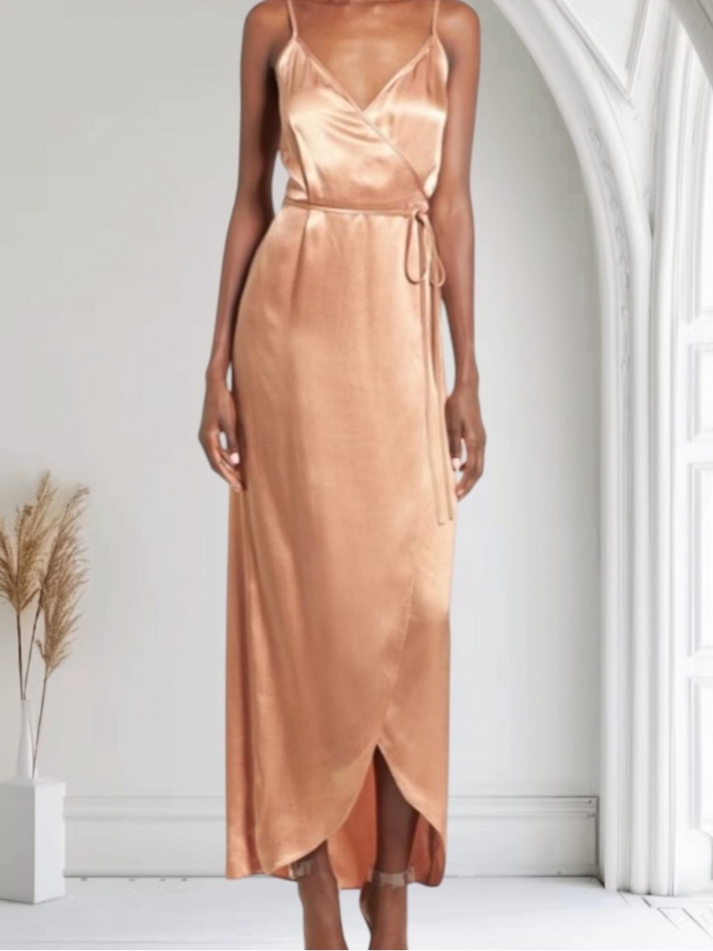 WAYF Tegan Satin Wrap Dress - Picture 2 of 9